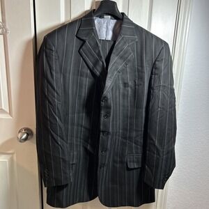 Barry Manufacturing Double Breasted Pinstripe Suit Black‎  40R Pants 33x31